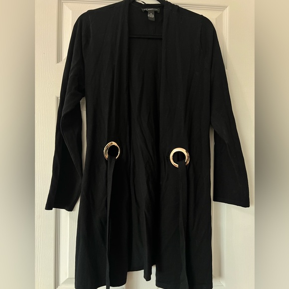 INC International Concepts Black Knit long Cardigan with Gold Accents - Picture 1 of 7